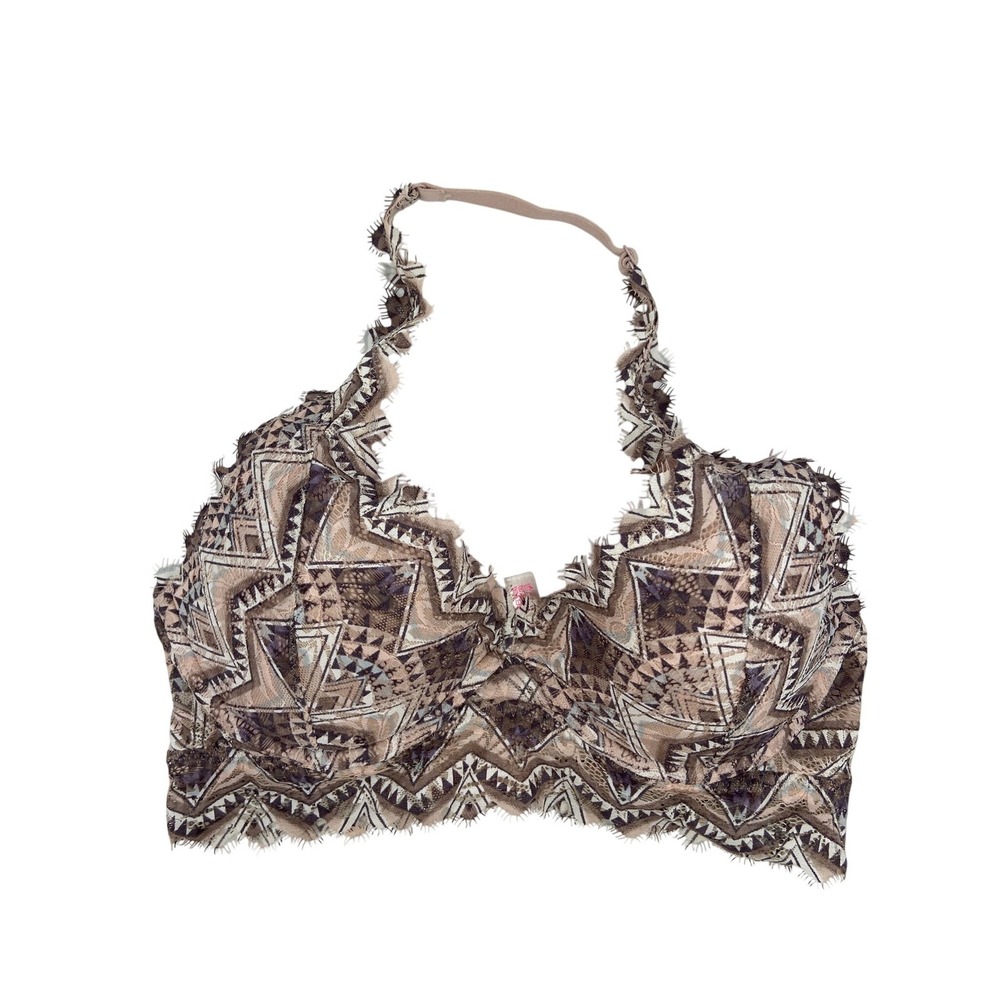 New PINK Victoria's Secret Bralette Sz Medium Brown Geometric Lace Lightly Lined